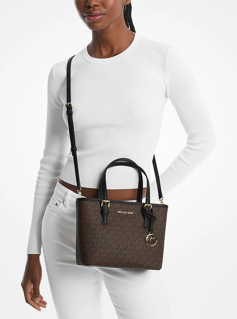 Jet Set Travel Extra-Small Logo Top-Zip Tote Bag in BROWN/BLK | Michael Kors