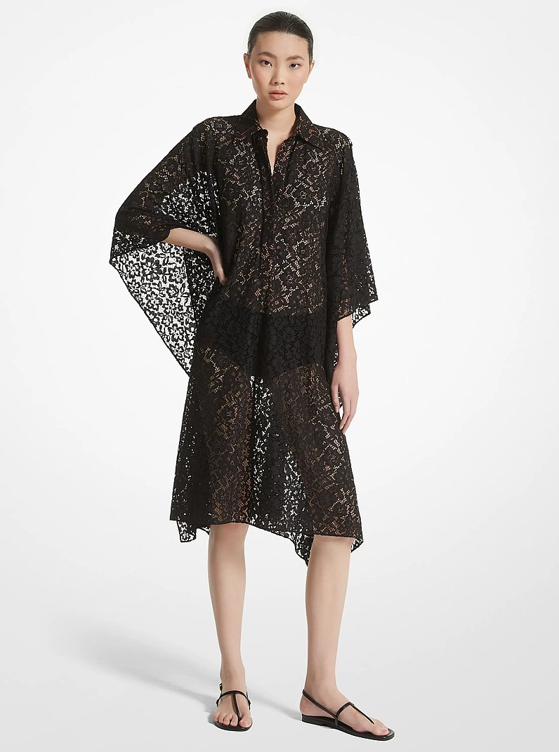 Abito chemisier caftano in pizzo floreale in NERO | Michael Kors