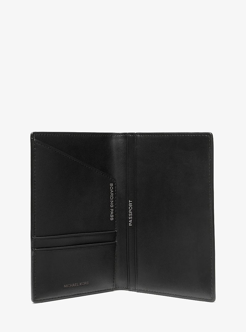 Pebbled Leather Passport Wallet in BLACK | Michael Kors
