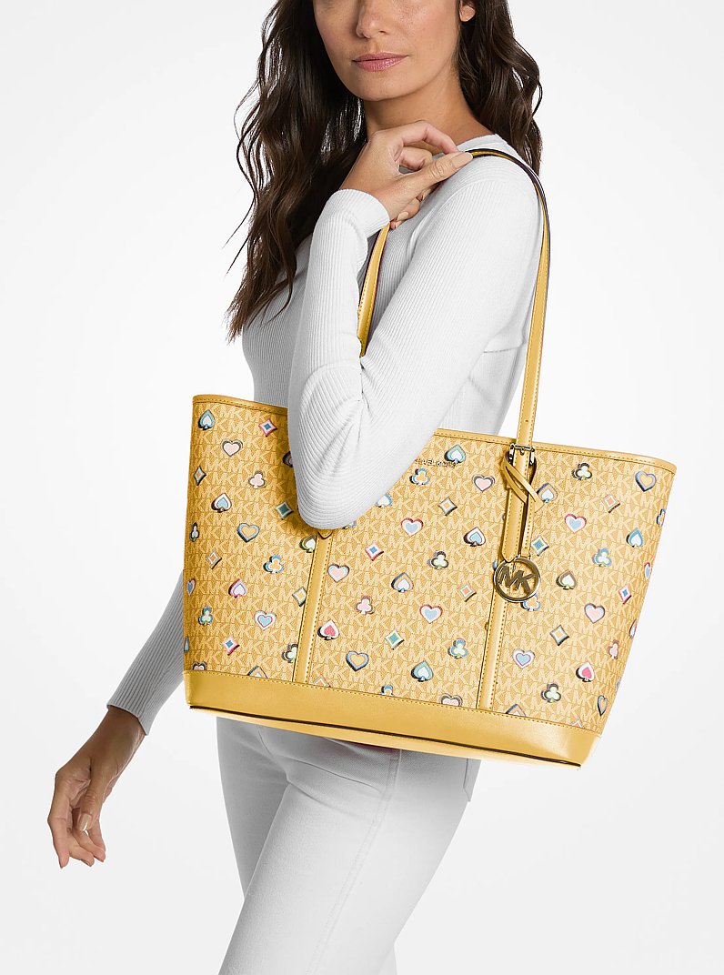 Jet Set Large Printed Signature Logo Tote Bag in HONEY | Michael Kors