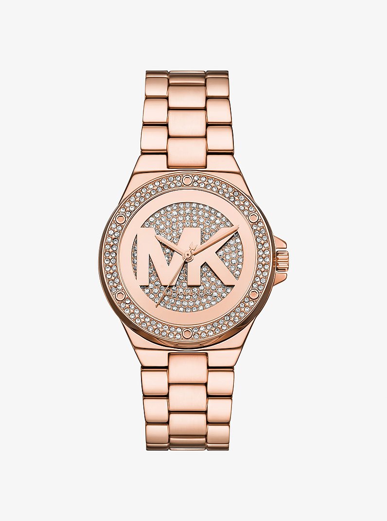 Montre Lennox de ton or rose &agrave; pav&eacute; in OR ROSE | Michael Kors