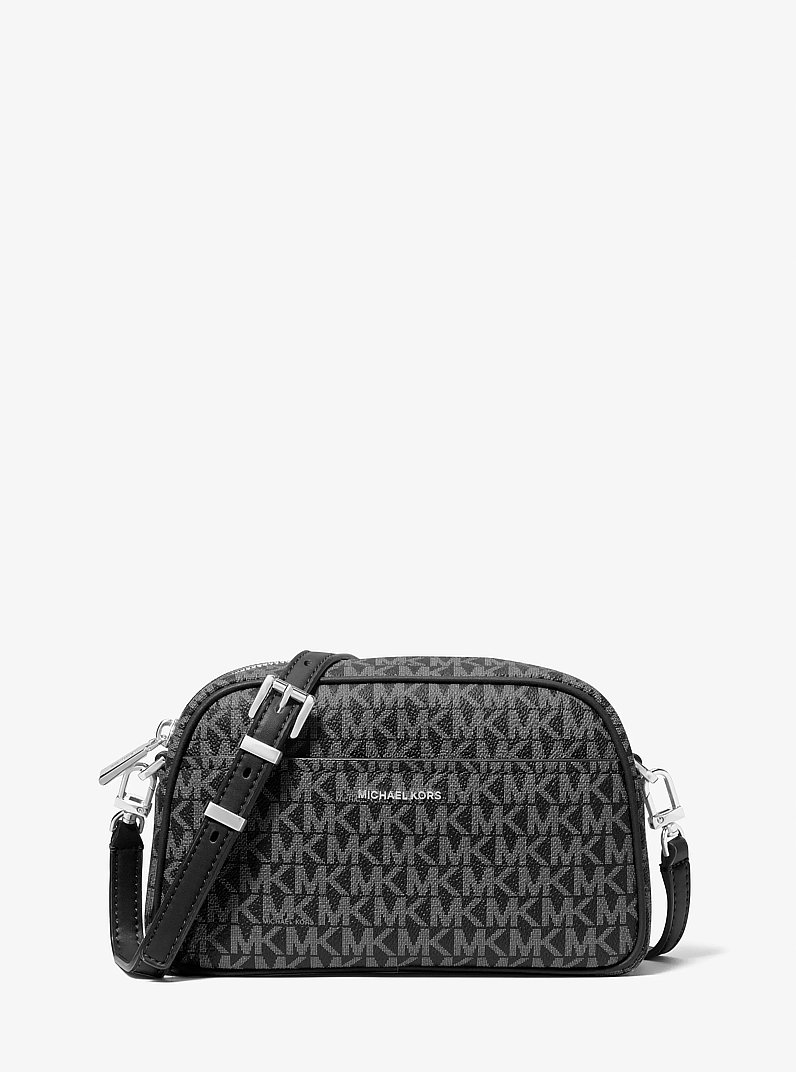 Jet Set Small Signature Logo Camera Crossbody Bag in BLACK | Michael Kors