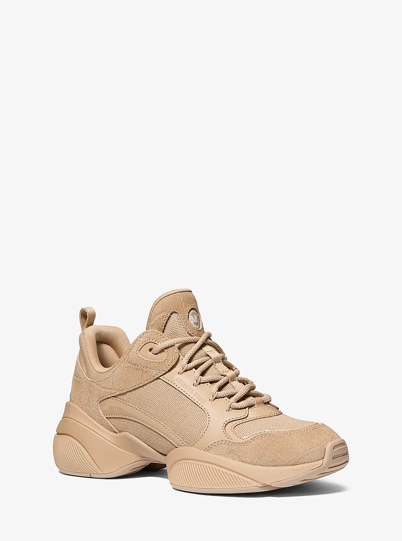 Bowie Mixed-Media Trainer in KHAKI | Michael Kors