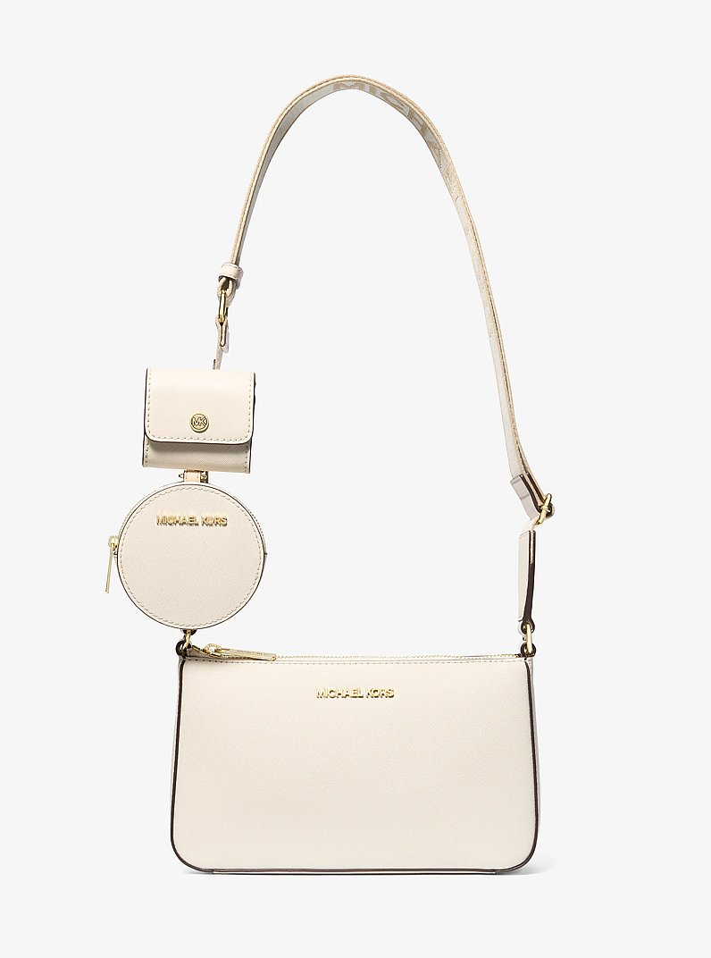 Jet Set Saffiano Leather Crossbody Bag with Case for Apple Airpods Pro in LT CREAM | Michael Kors
