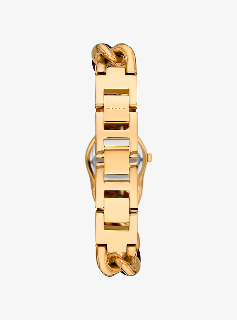 Petite Lock Gold-Tone and Tortoiseshell Acetate Chain Watch in TORTOISE | Michael Kors