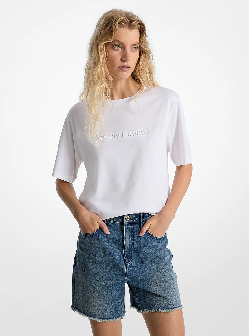 Logo Embossed Cotton T-Shirt in WHITE | Michael Kors