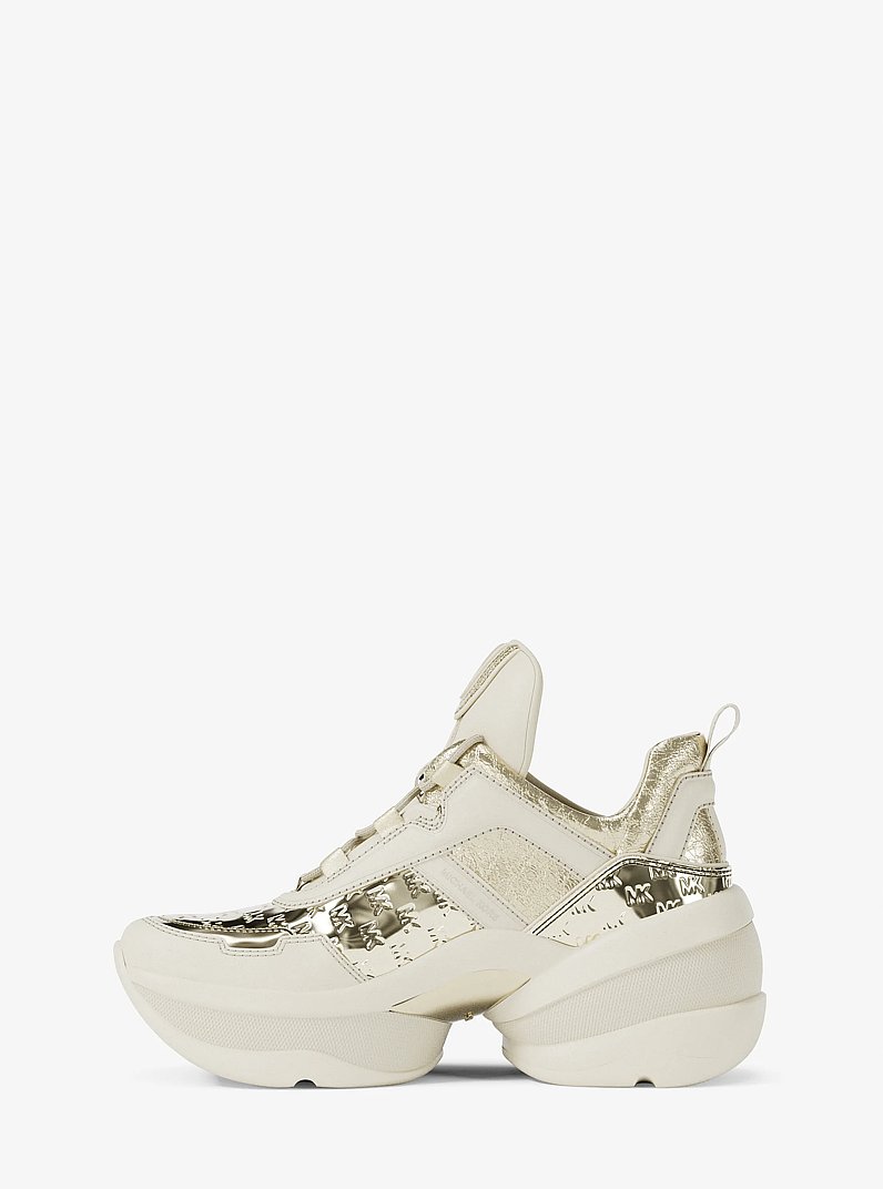 Olympia Mixed-Media Trainer in PALE GOLD | Michael Kors