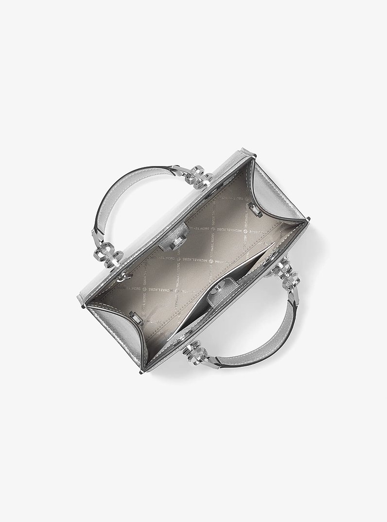 Cynthia Small Metallic Leather Crossbody Bag in SILVER | Michael Kors