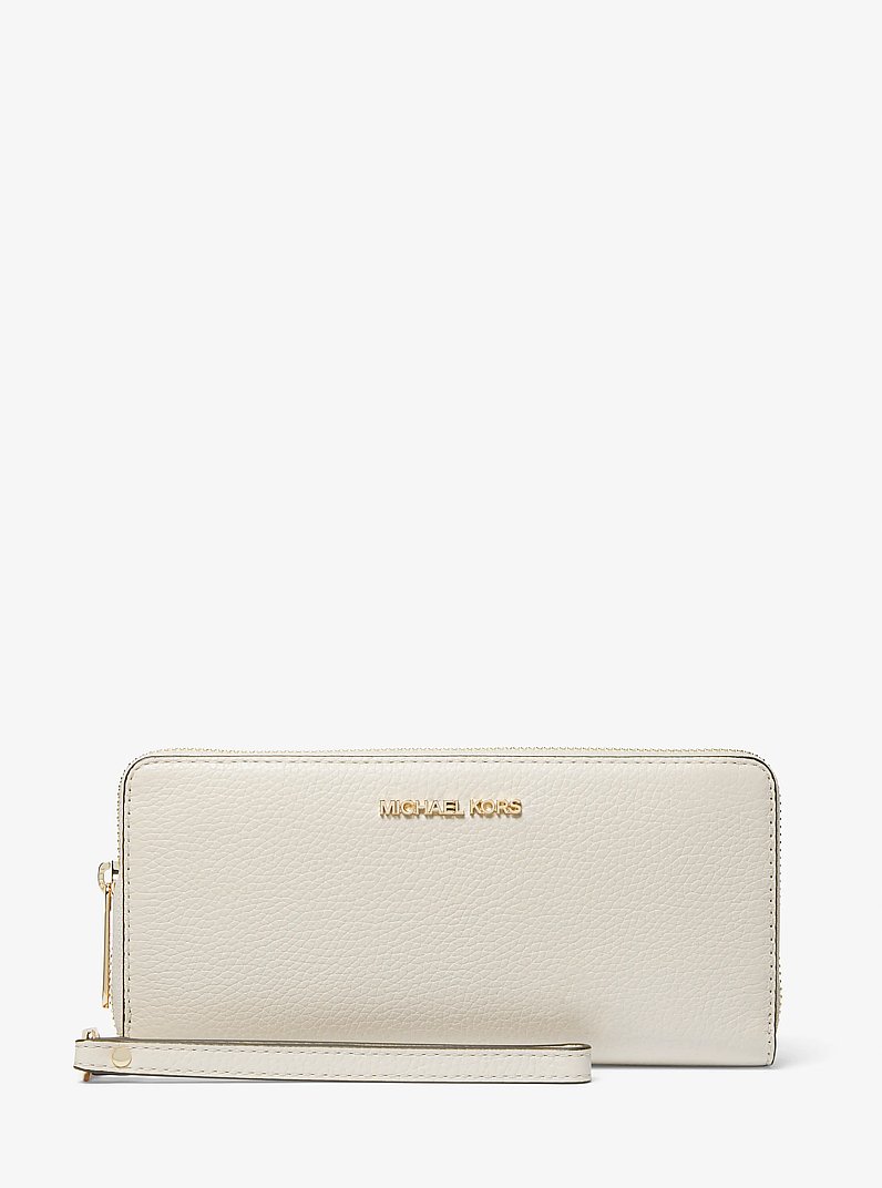 Jet Set Travel Large Pebbled Leather Wristlet in LT CREAM | Michael Kors