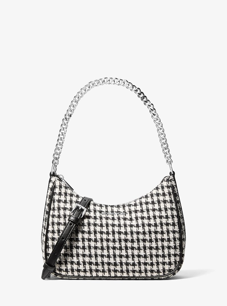Jet Set Travel Houndstooth Woven Convertible Pochette in BLACK/LIGHT CREAM | Michael Kors
