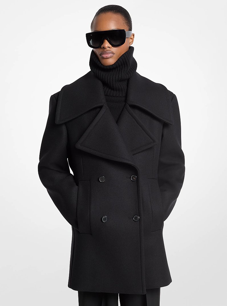 Wool Melton Officer Peacoat in BLACK | Michael Kors