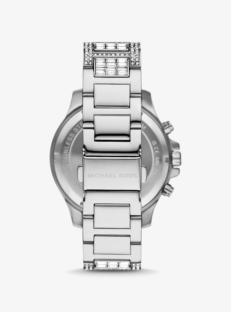 Limited-Edition Oversized Sage Pav&eacute; Silver-Tone Watch in SILVER | Michael Kors