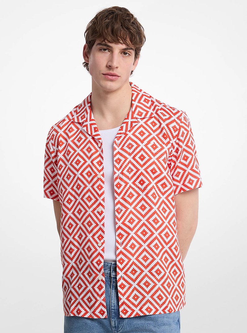 Printed Linen Camp Shirt in RED CLAY | Michael Kors