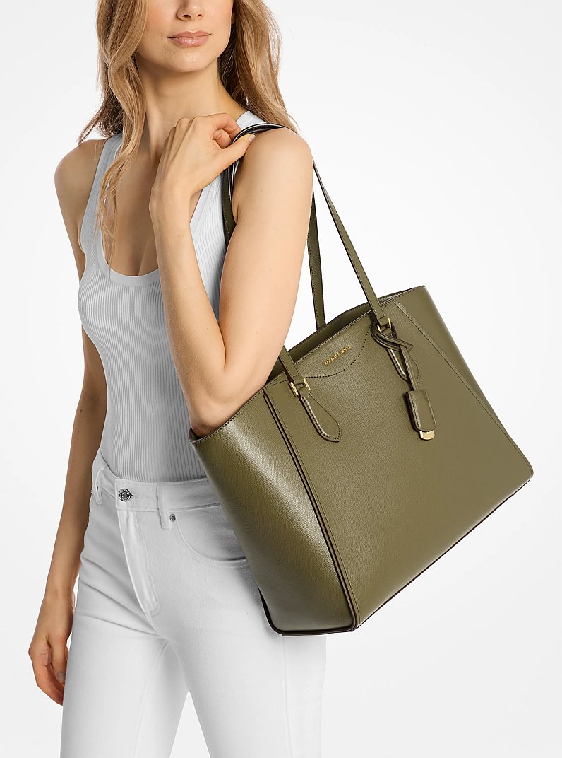 Taryn Large Leather Tote Bag in SAFARI GREEN | Michael Kors