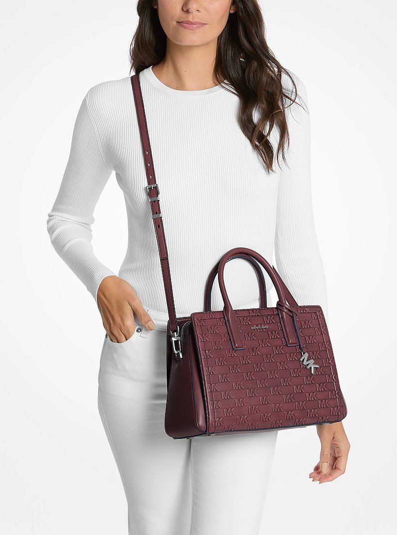 Laila Medium Logo Embossed Burnished Leather Satchel in OXBLOOD | Michael Kors