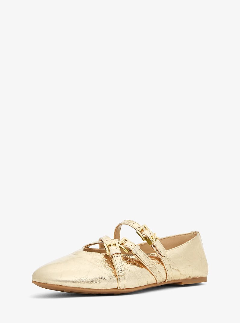 Indy Flex Crackled Metallic Leather Ballet Flat in PALE GOLD | Michael Kors