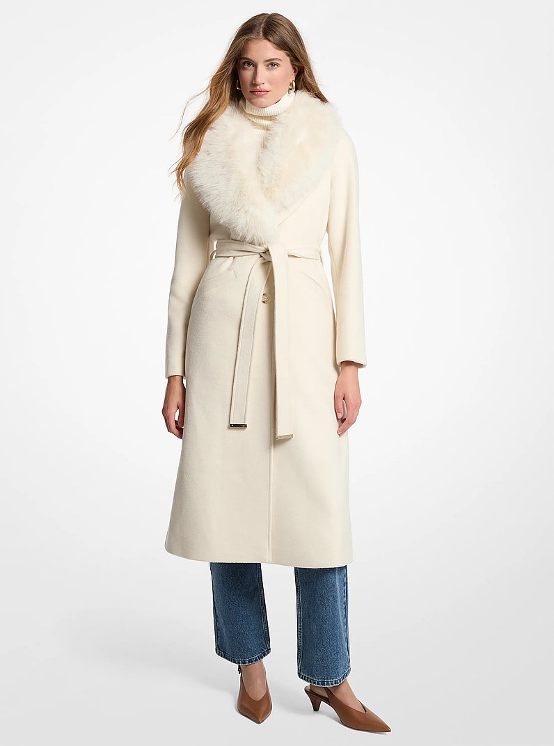 Manteau en m&eacute;lange de laine bord&eacute; de fausse fourrure in OS | Michael Kors