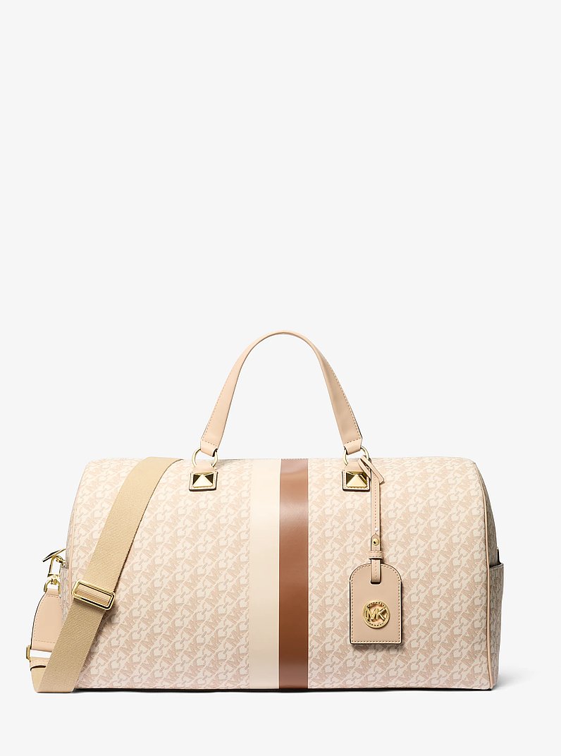 Grayson Extra-Large Empire Signature Logo Stripe Weekender Bag in VANILLA | Michael Kors
