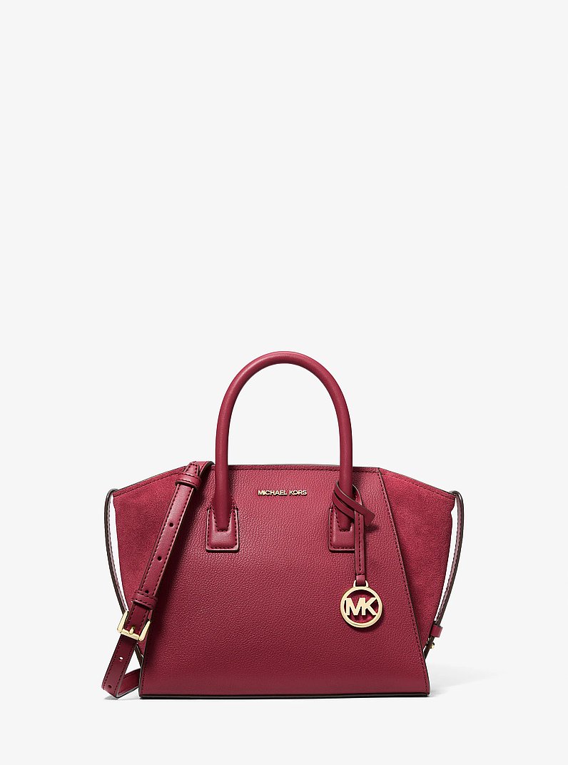 Avril Small Pebbled Leather Satchel in CHERRY | Michael Kors