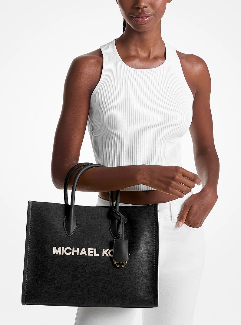 Mirella Medium Pebbled Leather Tote Bag in BLACK | Michael Kors