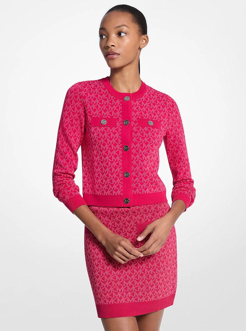 Logo Jacquard Cropped Jacket in DARKRASPBERRY - Sale | Michael
