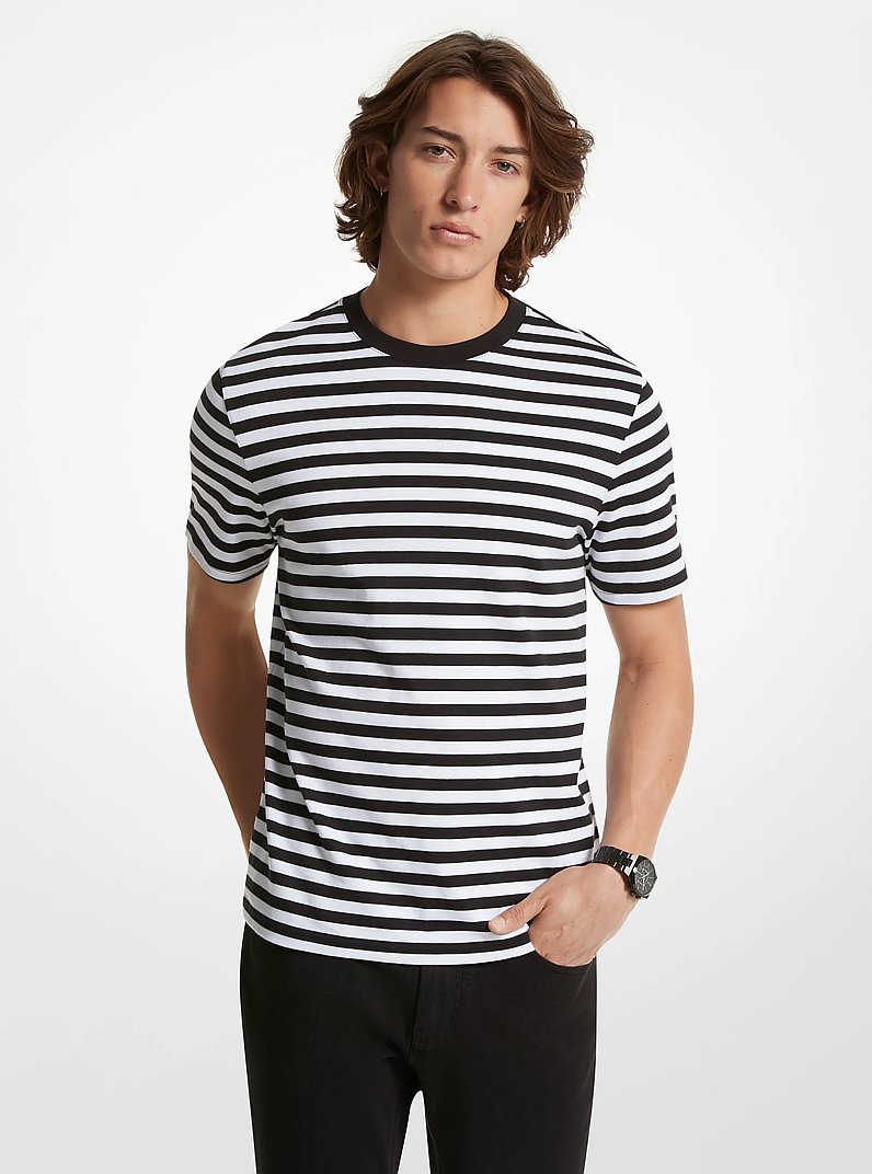 Striped Pima Cotton T-Shirt in BLACK | Michael Kors