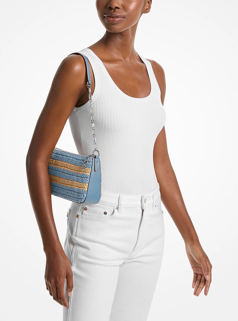 Empire Medium Hand-Crocheted Striped Straw Chain-Link Pochette