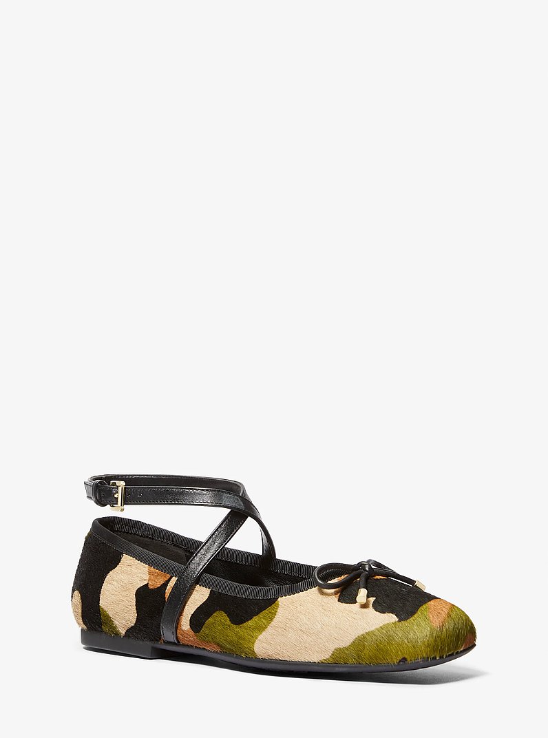 Collette Camouflage Print Calf Hair Ballet Flat in Smoky Olive Multi | Michael Kors
