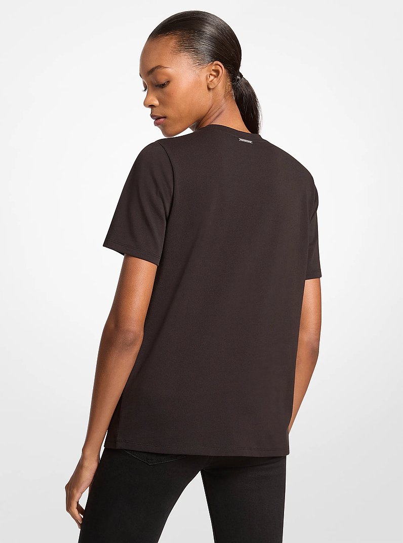 Embellished Printed Cotton Jersey T-Shirt in NOIR | Michael Kors