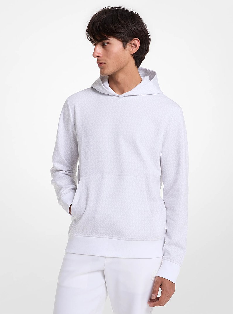 Signature Logo Cotton Blend Hoodie in WHITE | Michael Kors