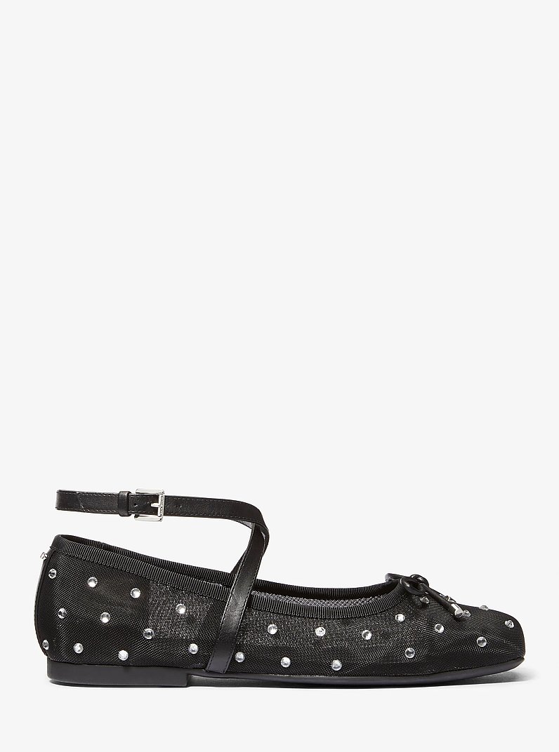 Collette Embellished Mesh Ballet Flat in BLACK | Michael Kors