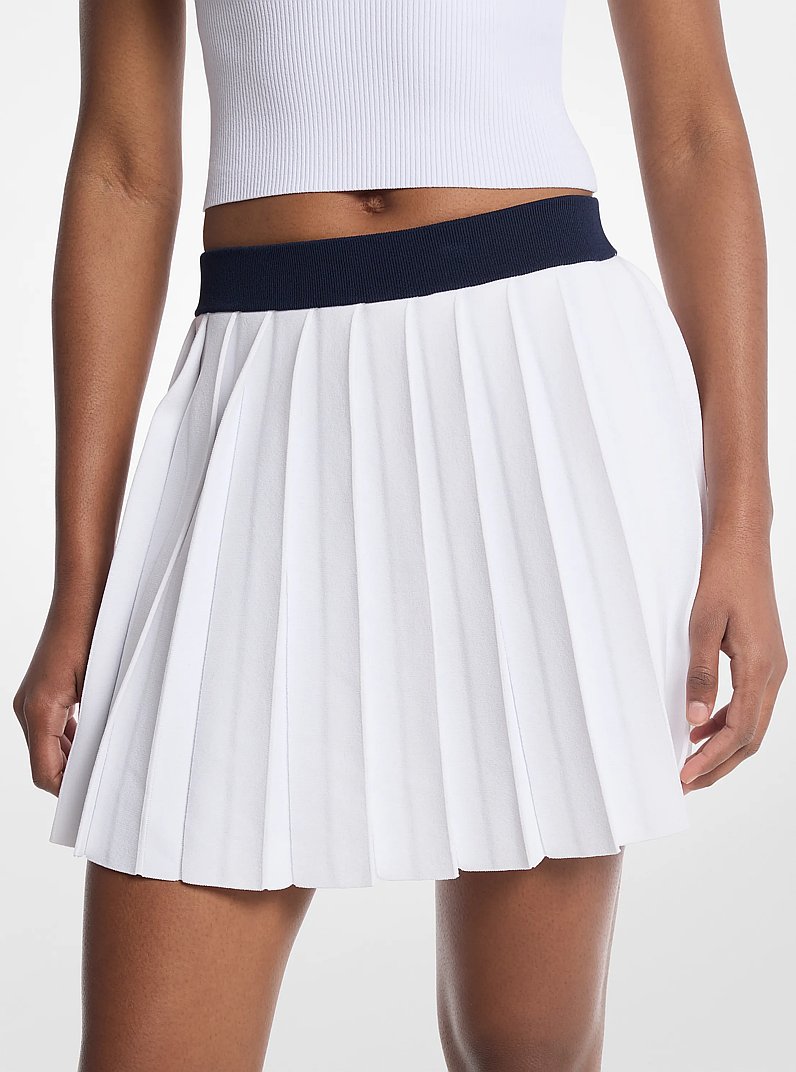 Pleated Stretch Knit Skirt in WHITE/MIDNIGHT BLUE | Michael Kors