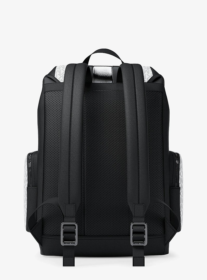 Cooper Metallic Striped Signature Logo Backpack in SILVER | Michael Kors