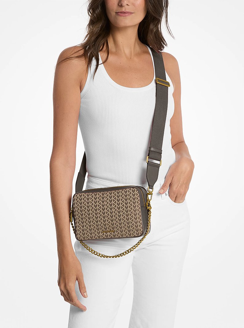Camera bag a tracolla Bryant media con logo jacquard MK2000 in NATURALE | Michael Kors