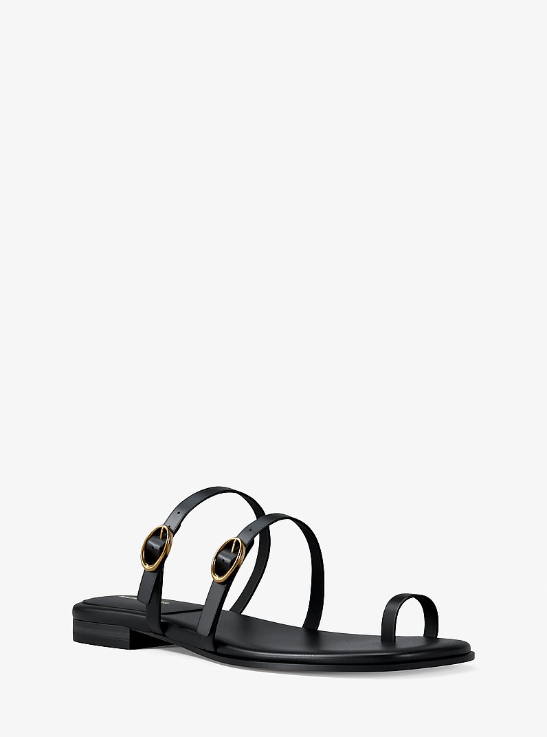 Kya Leather Flat Sandal in BLACK | Michael Kors