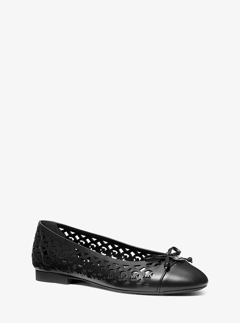 Piper Flex Perforated Logo Leather Ballet Flat in BLACK | Michael Kors