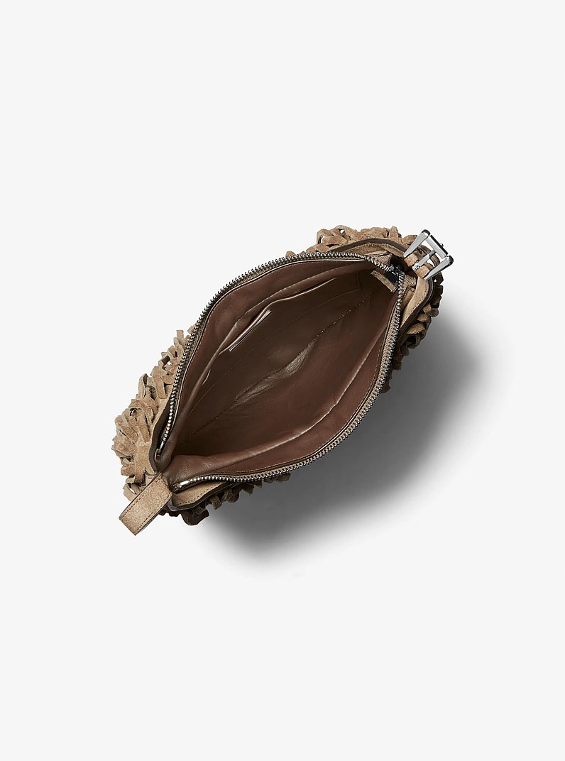Petit sac port&eacute; &eacute;paule Dyan en daim &agrave; franges in MOKA | Michael Kors