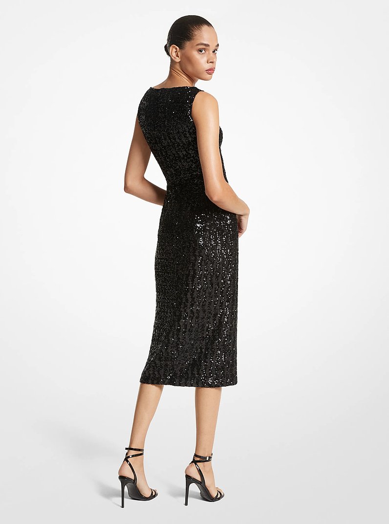 Sequined Stretch Tulle Sheath Dress in BLACK | Michael Kors