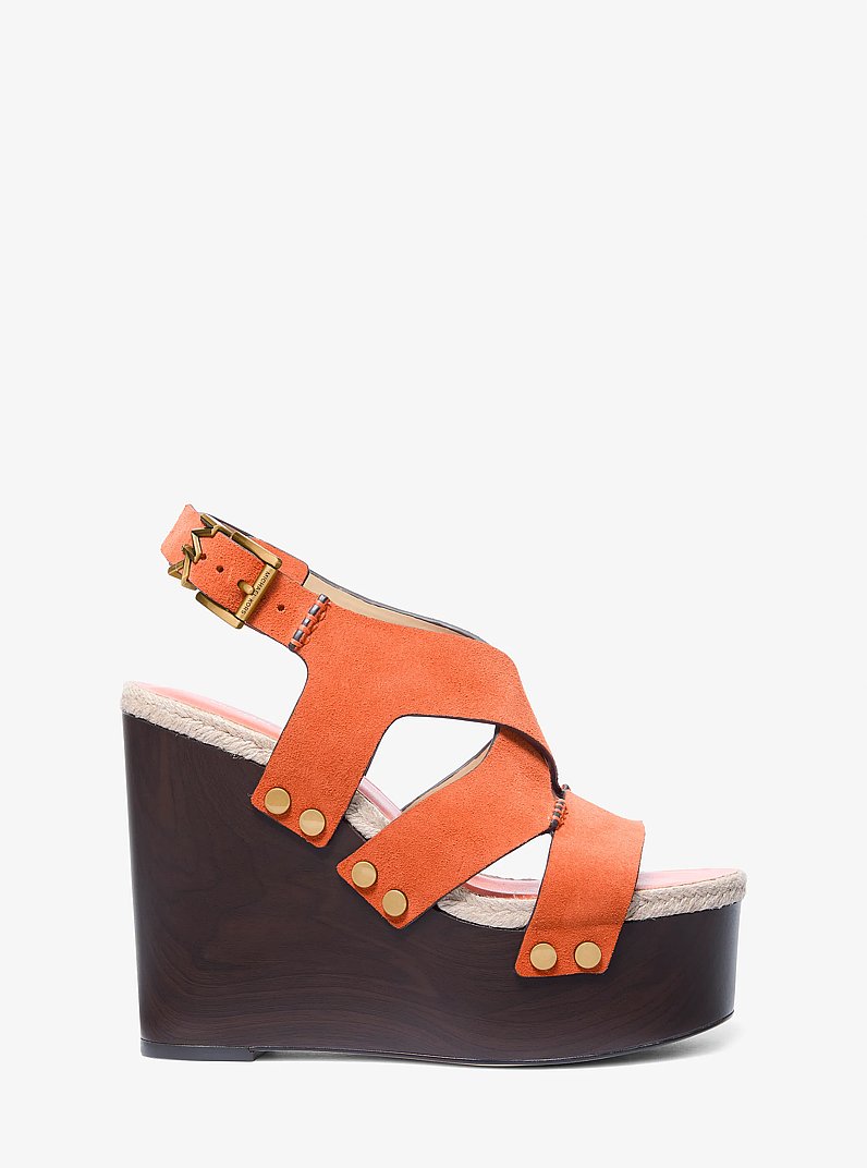 Raven Studded Suede Wedge Sandal in MIMOSA | Michael Kors