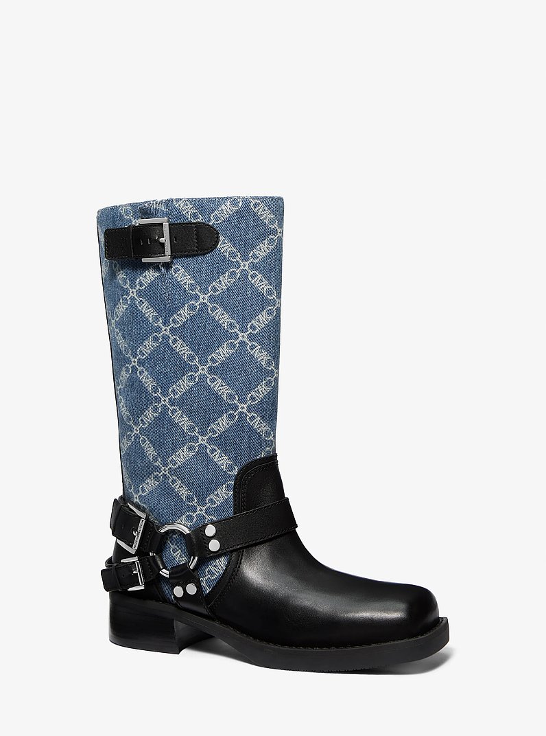 Bikerstiefel Crosby aus Denim mit Empire Diamond-Jacquardmuster