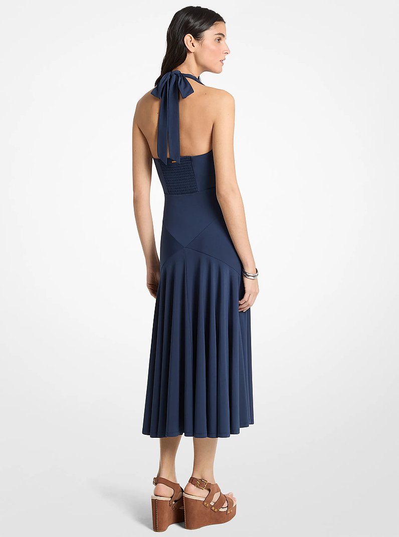 Stretch Matte Jersey Halter Midi Dress in MIDNIGHTBLUE | Michael Kors