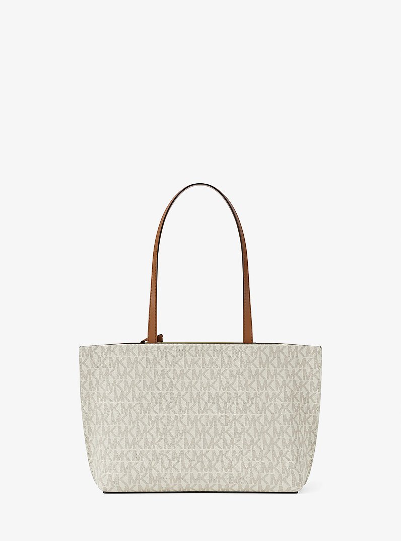 Evelyn Small Signature Logo Tote Bag in VANILLA/ACORN | Michael Kors