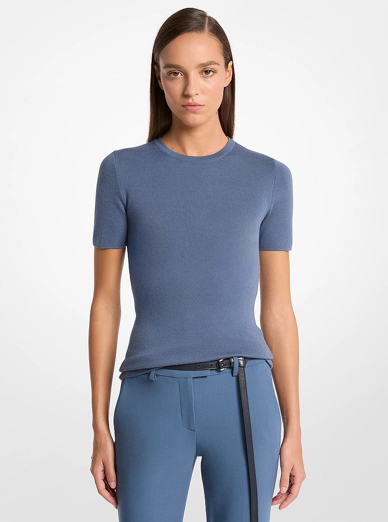 Cashmere Short-Sleeve Sweater in STEEL | Michael Kors