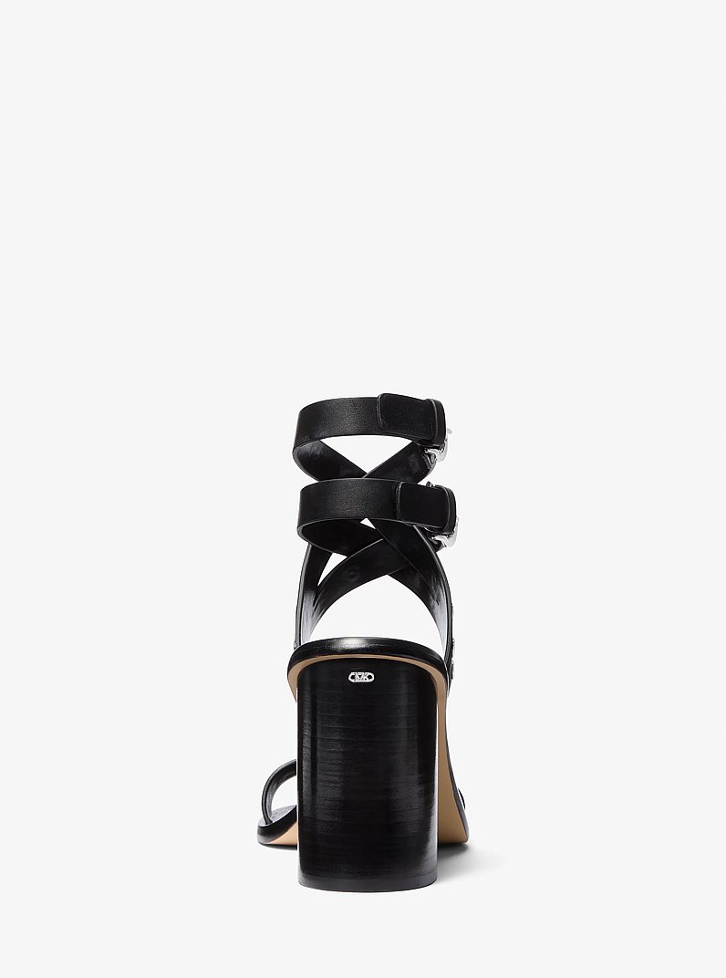 Irene Studded Leather Block Heel Sandal in BLACK | Michael Kors