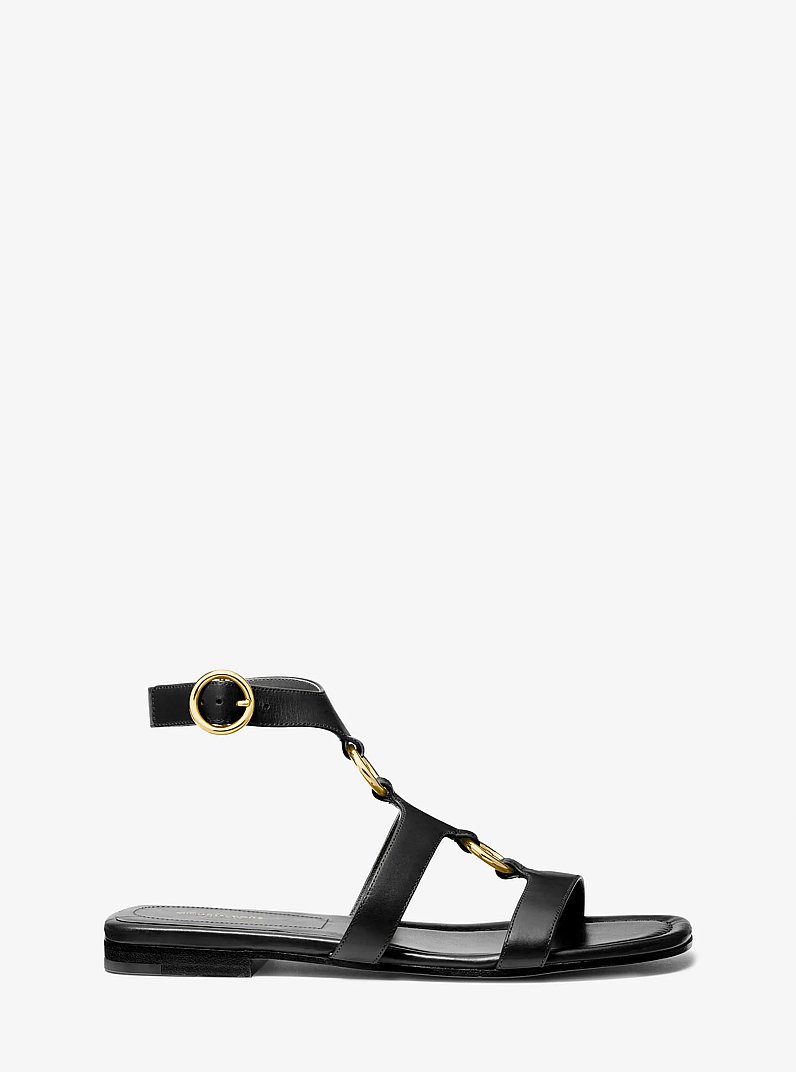 Dusty Ring Leather Sandal in BLACK | Michael Kors