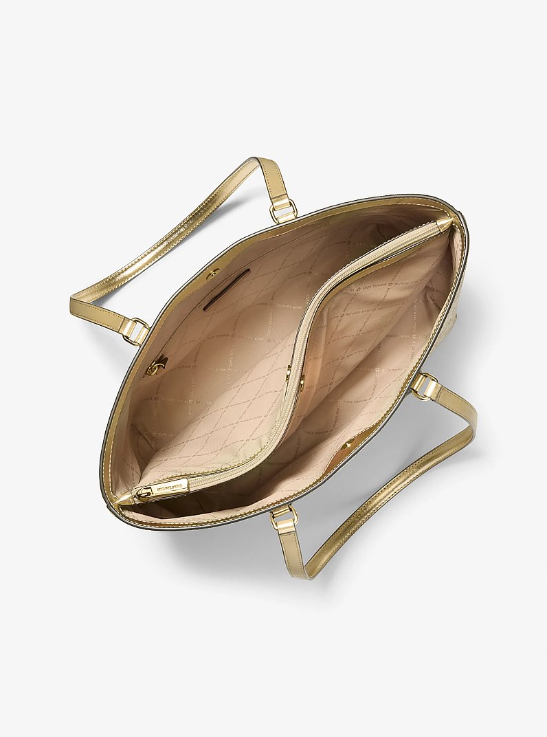 Sheila Large Metallic Two-Tone Signature Logo Tote Bag in PALE GOLD | Michael Kors