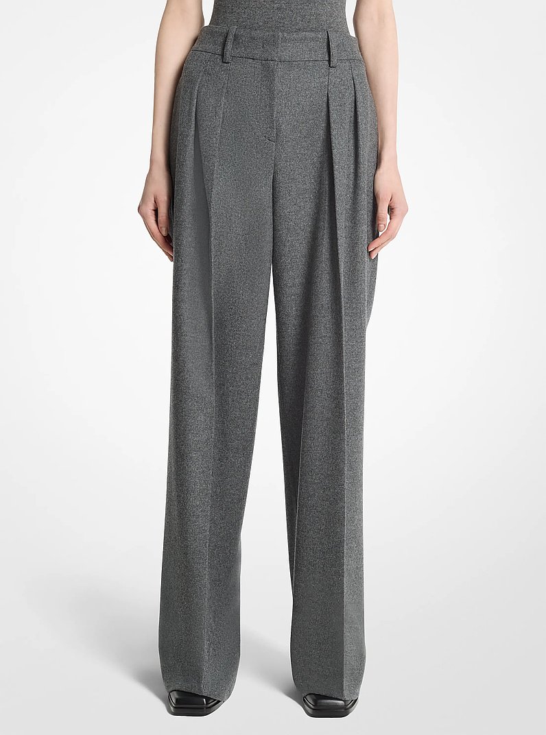Pleated Wool Flannel Slouch Trousers in GRAPHITE MEL | Michael Kors