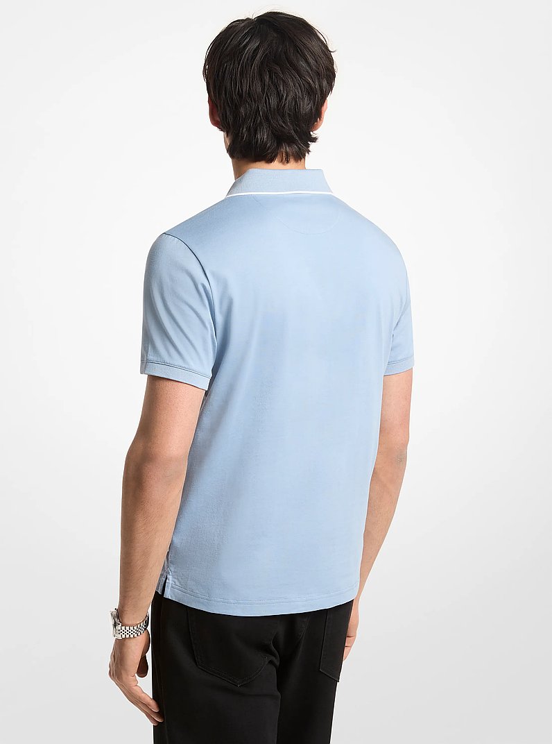 Logo Trim Cotton Jersey Polo Shirt in CHAMBRAY | Michael Kors