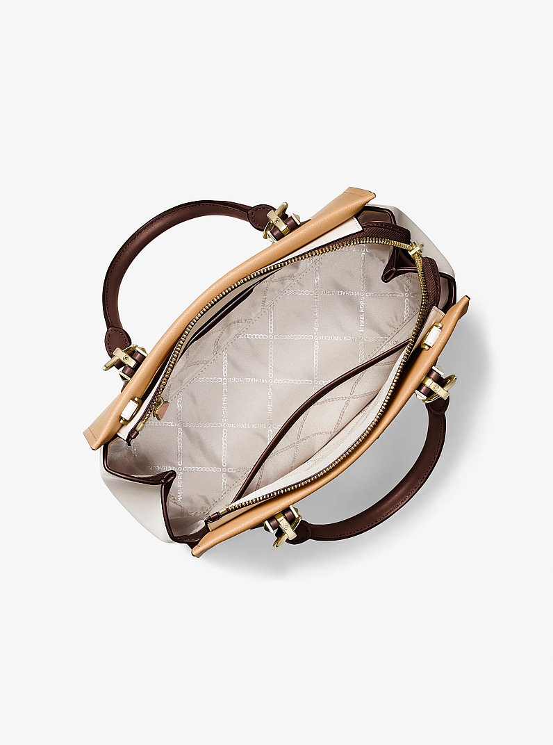 Marilyn Medium Color-Block Saffiano Leather Satchel