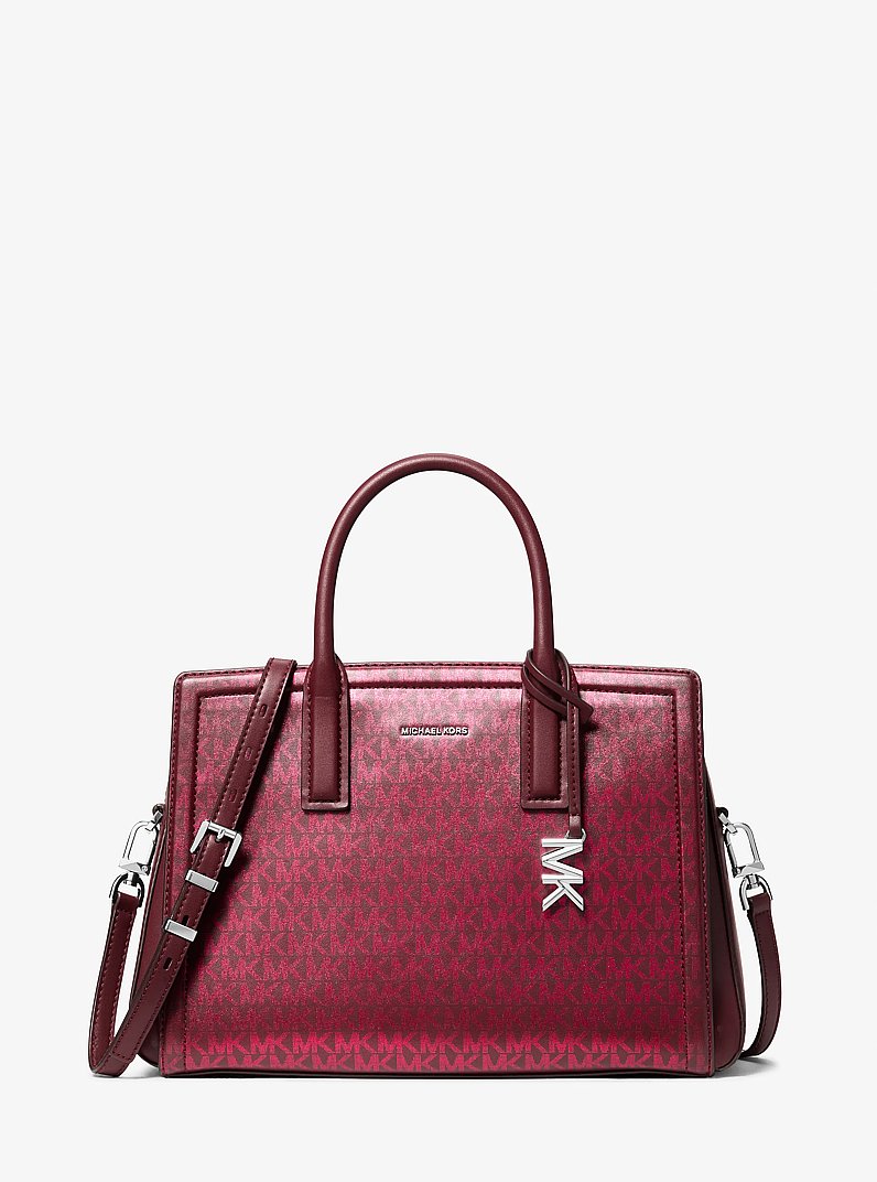 Laila Medium Metallic Signature Logo Satchel